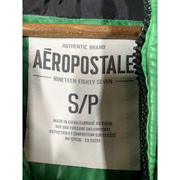 Aeropostale Puffer Vest Sleeveless Jacket Green Hooded BLack S - Picture 4 of 4